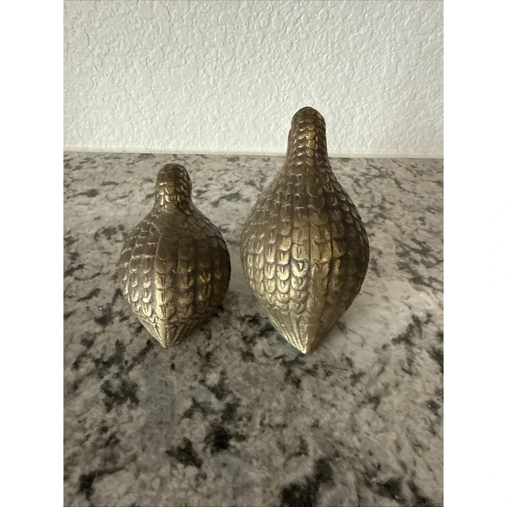 Two Vintage Brass Quail Partridge Bird Figurines Mid Century